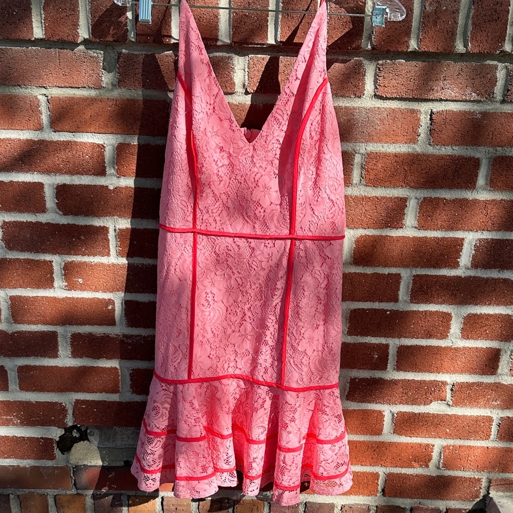 KEEPSAKE the Label Pink Lace V-Neck Mini Dress